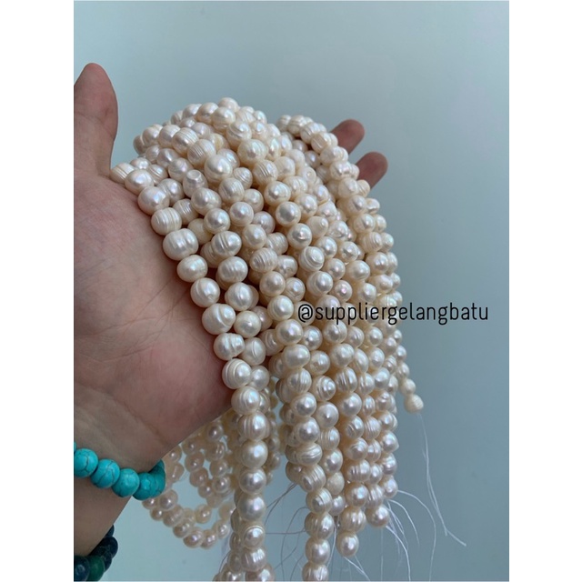 Bahan Mutiara Air Tawar Barok / Baroque PUTIH 10 x 16mm Bulat pearl