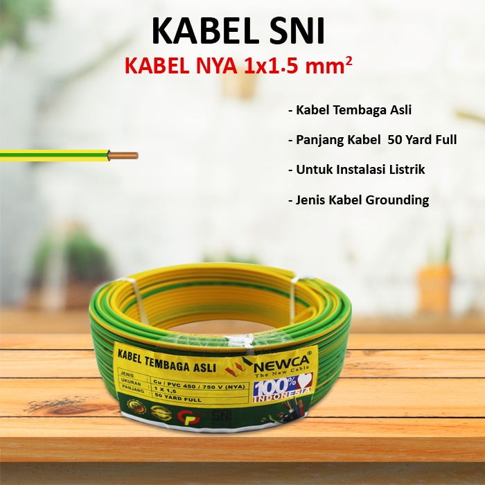 Kabel Listrik Kawat NYA 1 x 1.5 50 Yard | Kabel Gronding NEWCA SNI Tembaga Murni