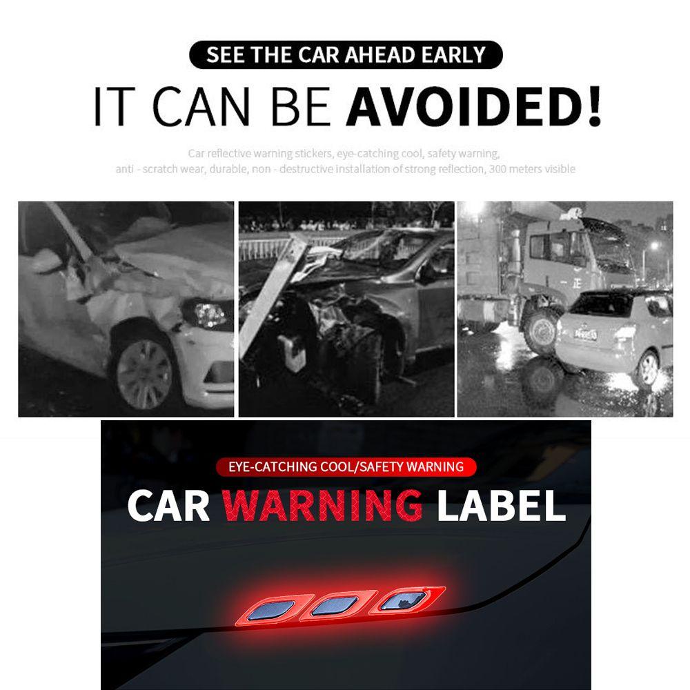 Top 6pcs/Set Stiker Reflektif Mobil Ekor Dekoratif Eksterior Mobil Universal Safety Safety Warning Sticker Anti Gores