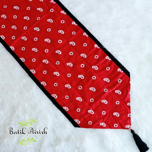 TABLE RUNNER Batik | Jumputan Solo Merah | Taplak Meja Tamu Batik Tassel 150x40 cm