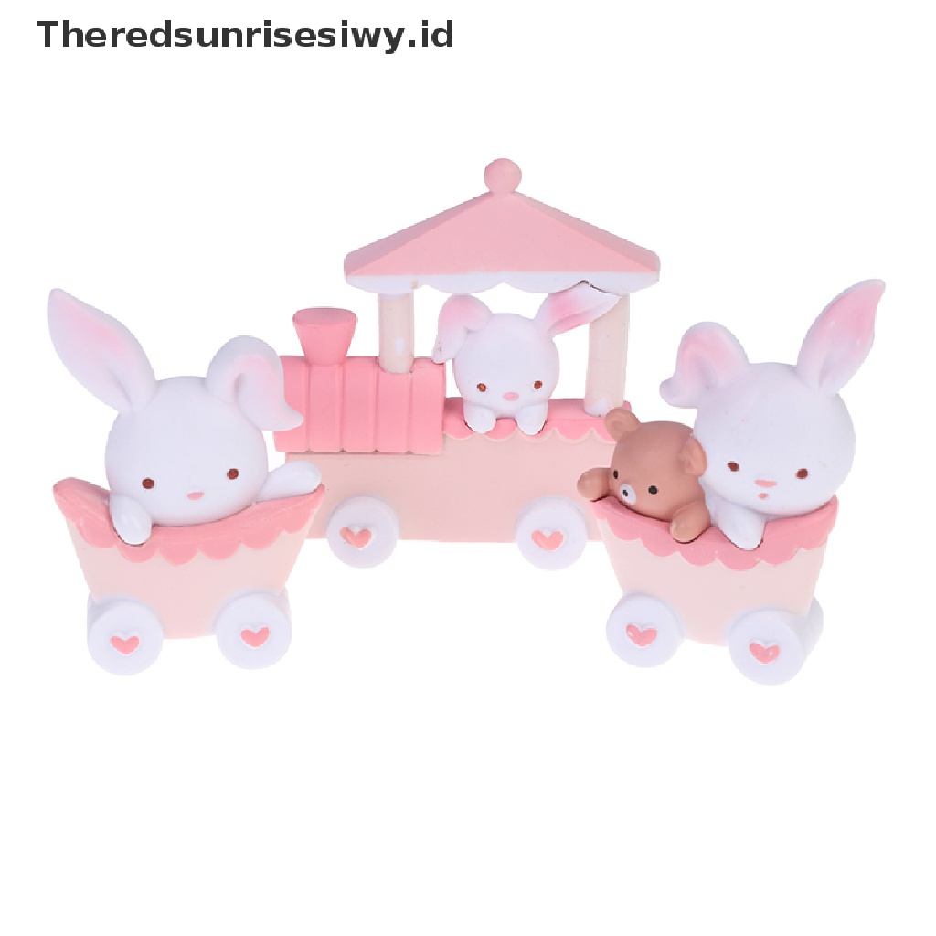 # Alat Rumah Tangga # 3pcs Ornamen Kue Bentuk Kartun Kelinci Kereta Bahan Resin Untuk Dekorasi Pesta Paskah