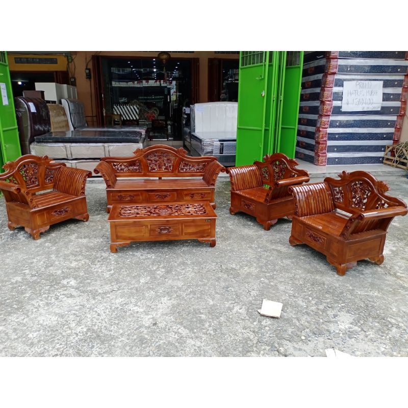 Kursi Tamu Sofa Kayu Jati Jepara KT Madura Keong 3111 + Meja