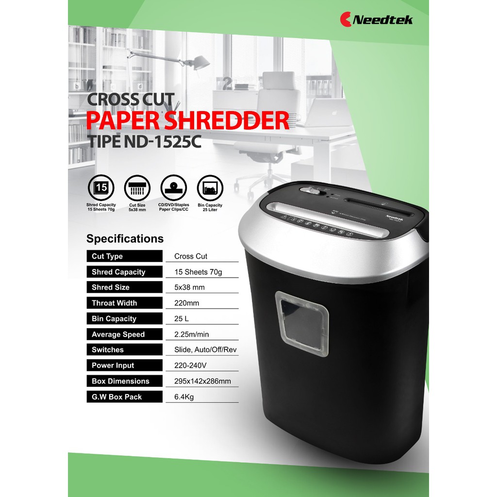 Paper Shredder Penghancur Kertas - Needtek ND-1525C / ND1525C / ND1525