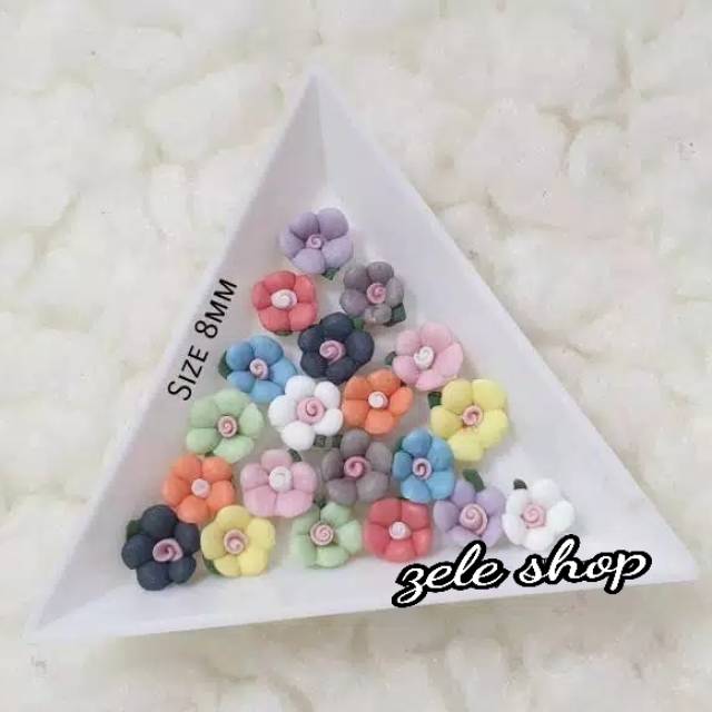 BUNGA KERAMIK ISI 12 PCS / BUNGA CLAY 6 MM &amp; 8 MM / HIASAN TASBIH DIGITAL / HIASAN NAIL ART