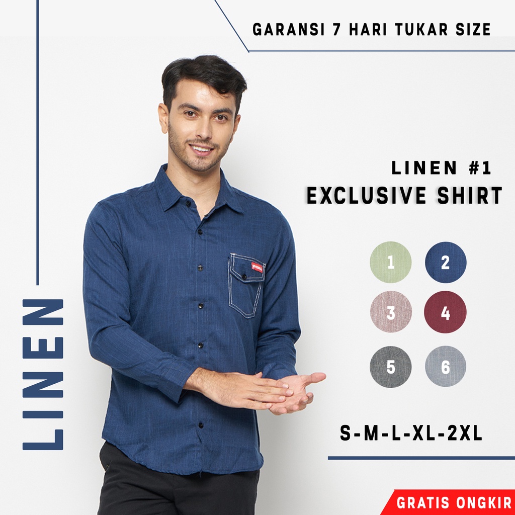 Mystericous Linen Look Kemeja Pria Lengan Panjang