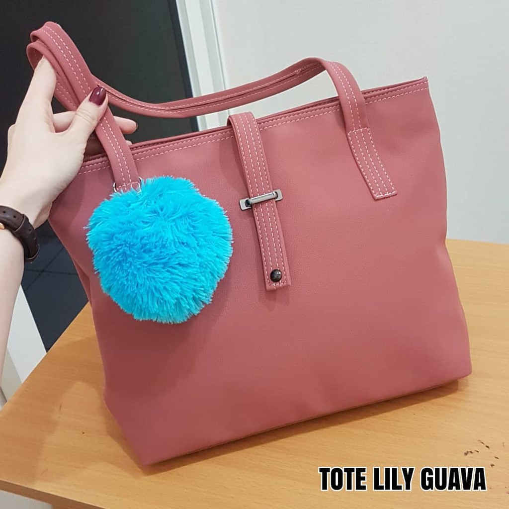 Ubay Shop - Tote Bag Wanita Lucu Bonus Gantungan Bulat pompom random