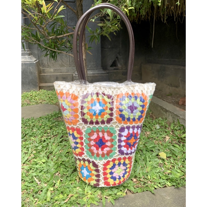 Tas Anyaman Bali Kombinasi Rajut A01 / Tas Anyaman Rajut / Tas Bali