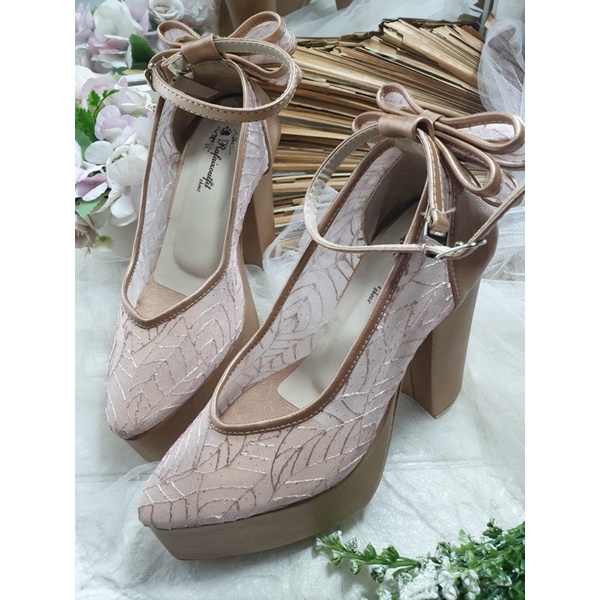 sepatu Karina rosegold pita tinggi 12cm