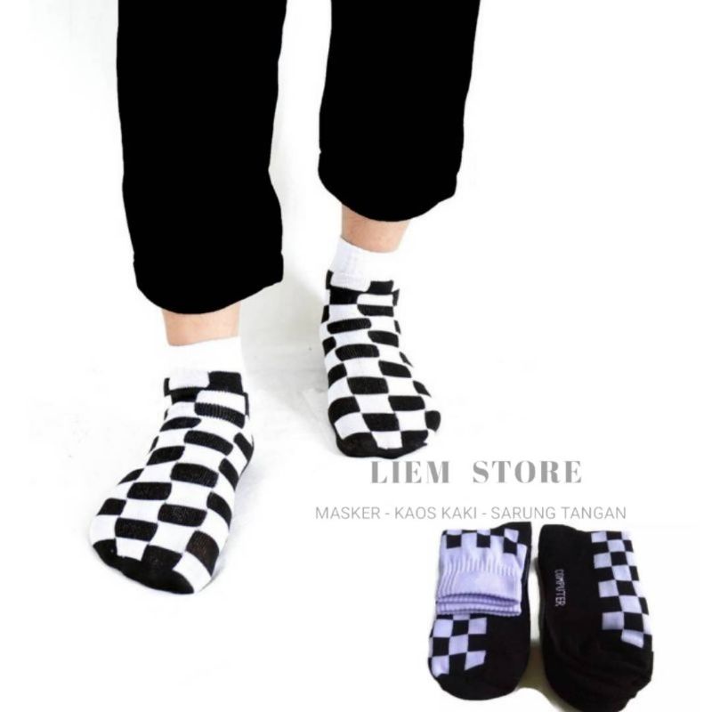 Kaos Kaki Spandek Motif Catur / Kaos Kaki Pendek / Kaos Kaki Semata Kaki