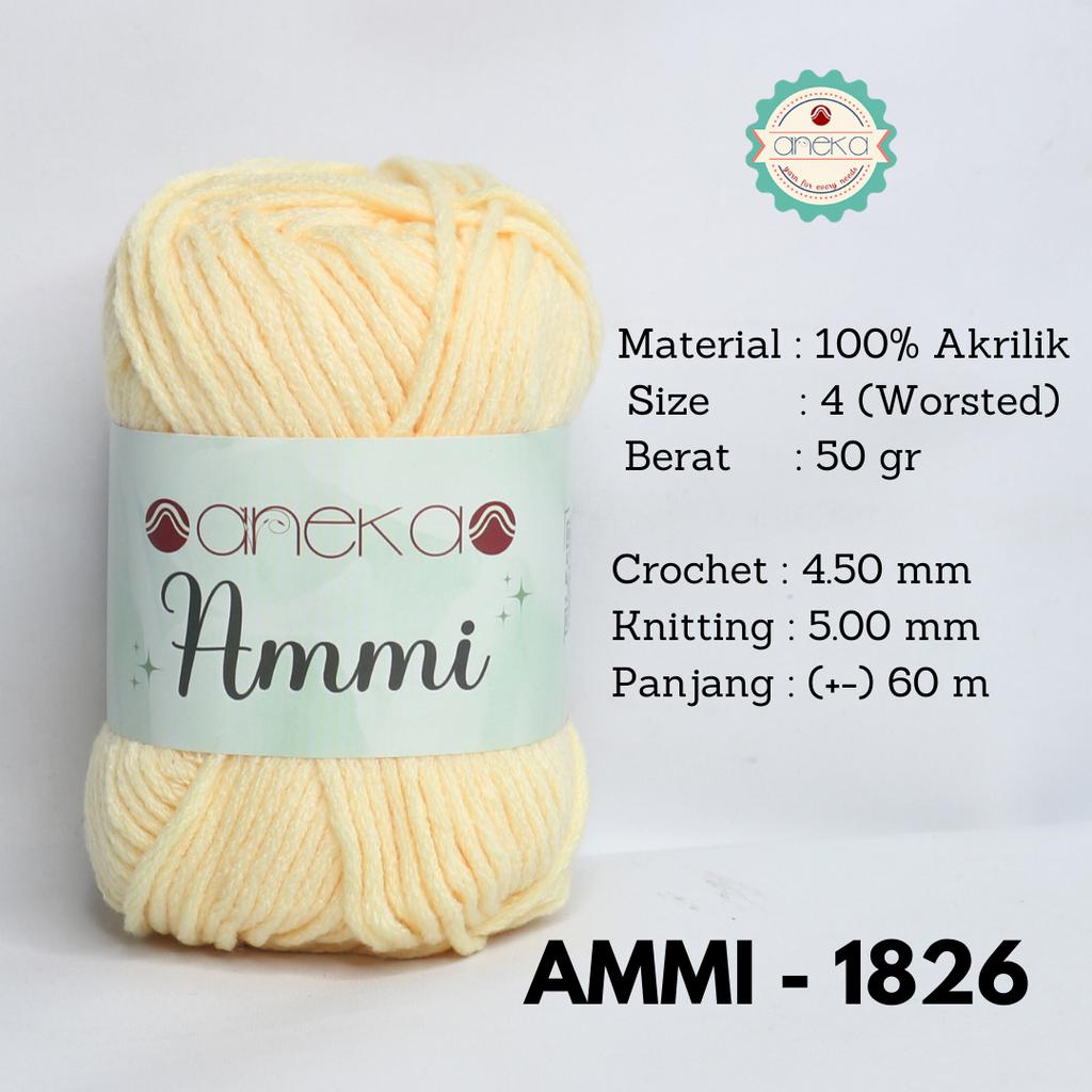 Benang Rajut Ammi / 100% Acrylic / 6 Ply Akrilik - 1826 (Kuning Baby)