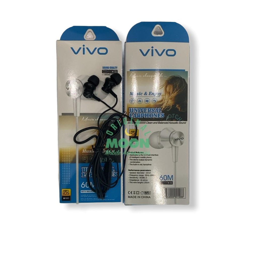 Headset Handfree Earphone brand vivo Stereo MEGA BASS 60M