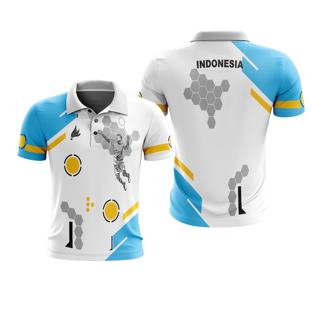 Baju Kaos New Jersey Badminton Polo Free Custom Name + Nomor Full Printing Dewasa Pria Wanita 09