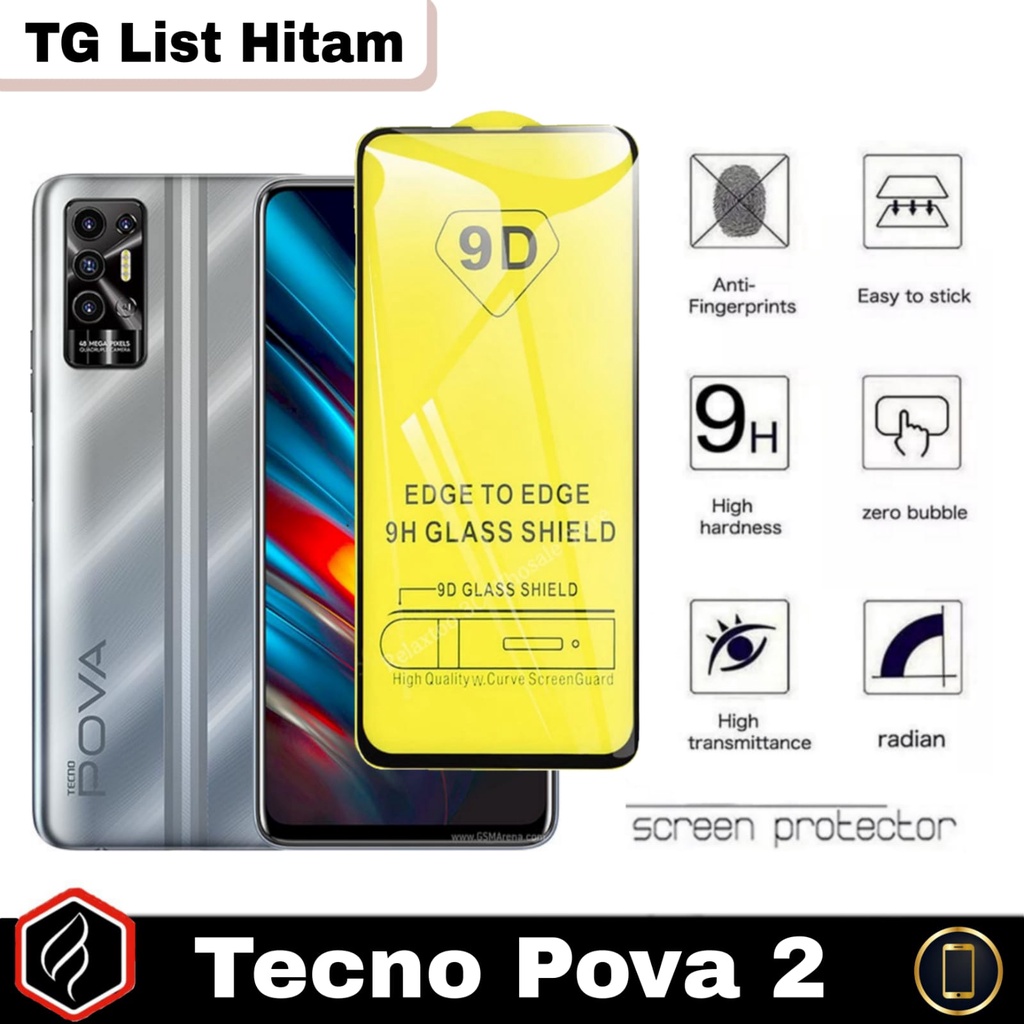 Promo Tempered Glass Tecno Pova 2 Anti Gores Layar FULL Cover Black &amp; Clear screen protector