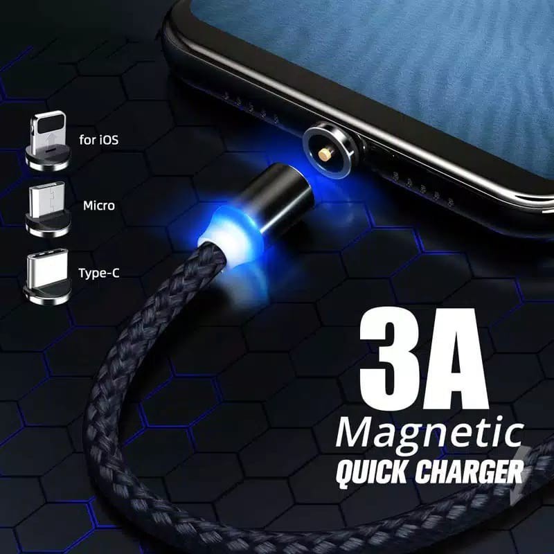 ANG Magnetic Charger Cable 3 in 1 Iph/lightning Micro Type-C USB Kabel Cas Magnet