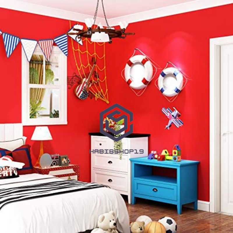 Wallpaper Sticker Dinding Embos Polos Merah 10mx45cm