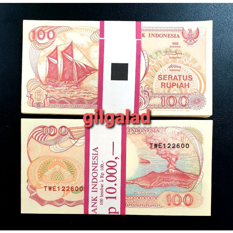 UANG KUNO 100 RUPIAH PERAHU PHINISI 1992 PER GEPOK (100 lbr)