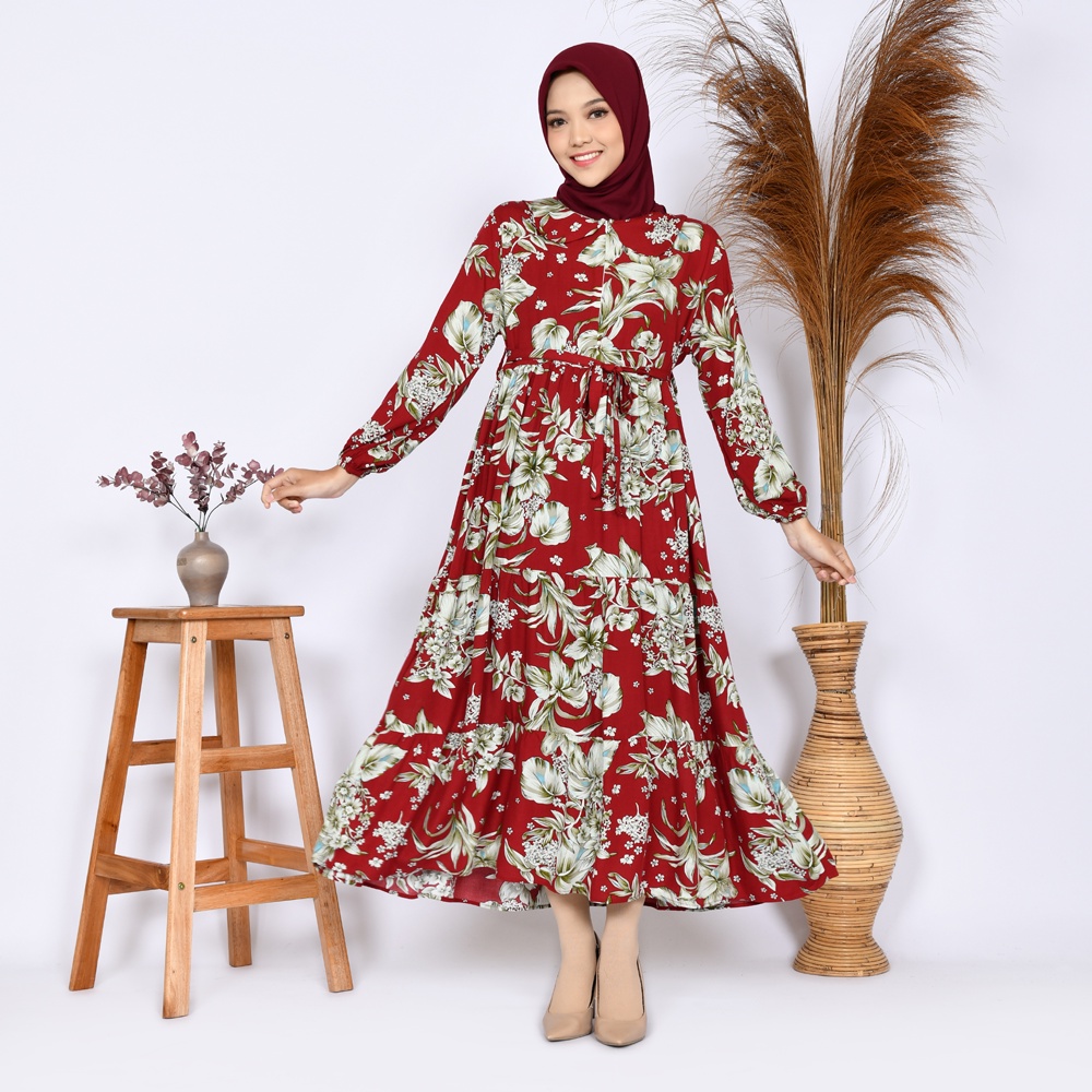 Midi Dress Wanita, Semi gamis Busana Muslimah Busui Katun Rayon