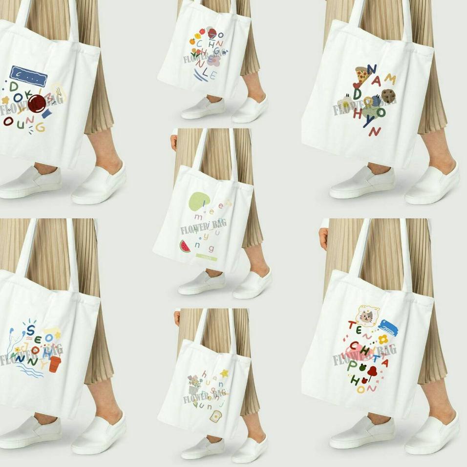 ((TERMURAH)) TOTE BAG KANVAS / TOTE BAG WANITA / TOTE BAG KOREA (FLOWER BAG)