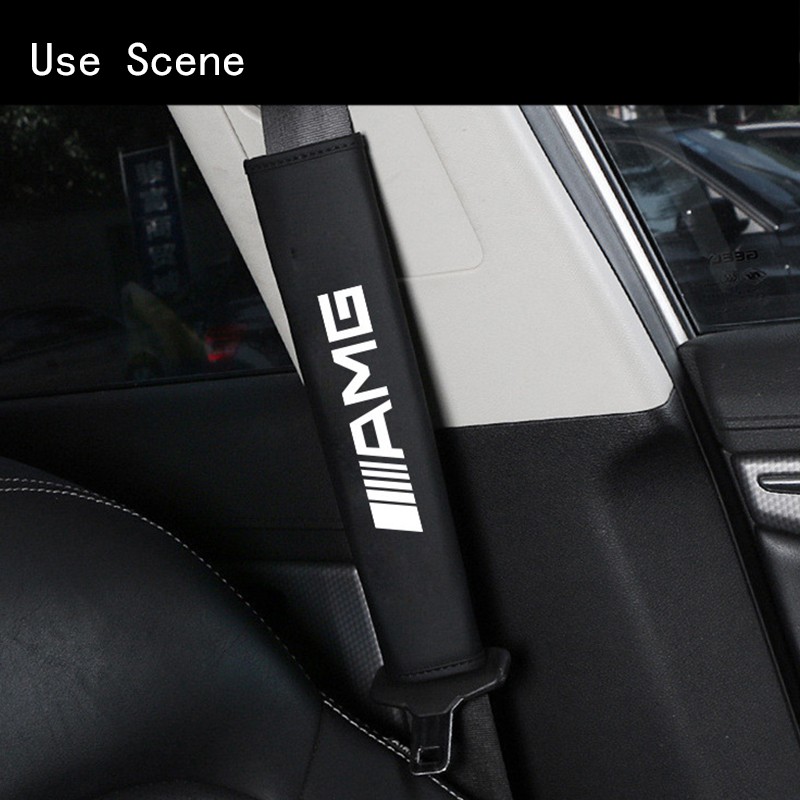 AMG Car Seat Belt Cover Universal Leather Auto Safety Belt Shoulder Protector Strap Pad Cushion Cover For Mercedes Benz AMG E200 W210 W203 W124 W204 W211 W123 W205 W212 W203 C200 E350 A180 CLA A45 E240 E250 C200 GLC