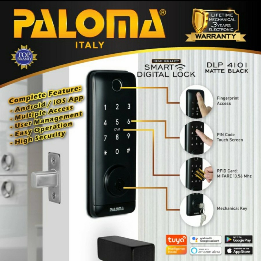 PALOMA DIGITAL LOCK DEADBOLT SMART HOME DLP 4101 DOOR KUNCI PINTU WIFI