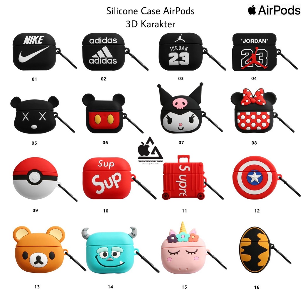 SILIKON CASE 3D LUCU KEREN APPLE AIRPODS GEN 1 2 3 PRO MOTIF CARTOON KARAKTER KARTUN JORDAN DISNEY Silicone Earpods Inpods Earphone Softcase Pouch Kaitan Cantolan