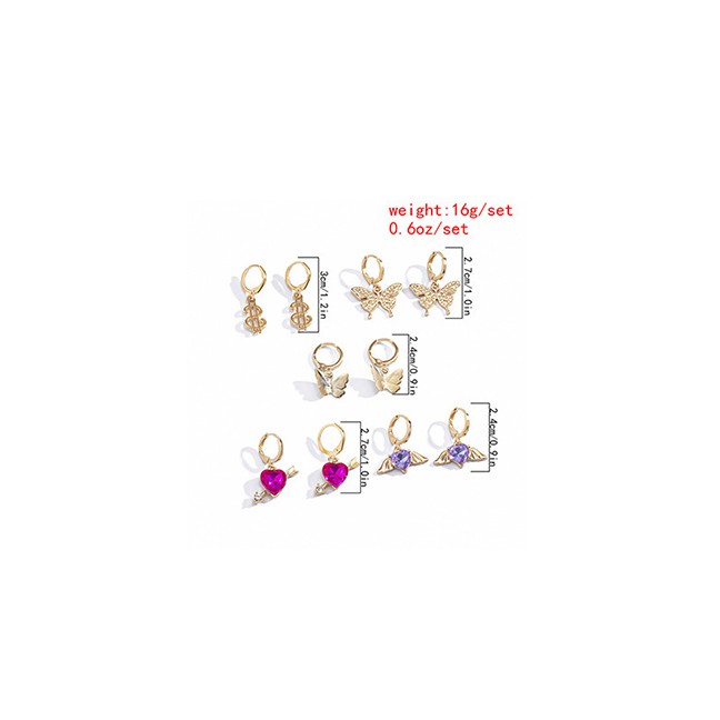 LRC Anting Set Fashion Golden Micro-inlaid Zircon Butterfly Heart-shaped Geometric P59945