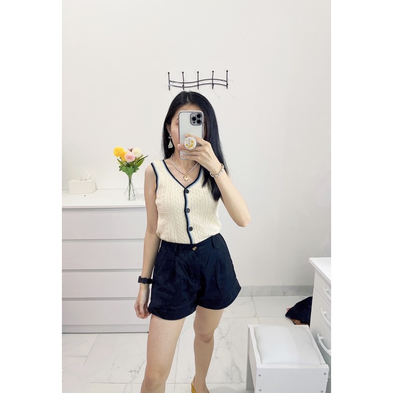 tanktop rajut wanita croptop knit button tanktop import.top knit kancing depan buntung import korean