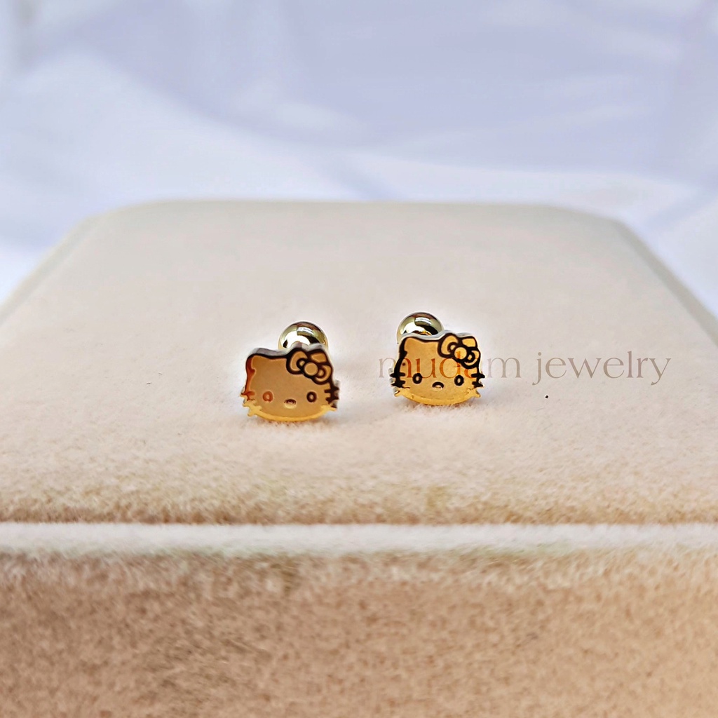 Anting Hook Untuk Anak-Anak dan Dewasa Hello Kitty dan Rabbit Anting Putar Warna Gold
