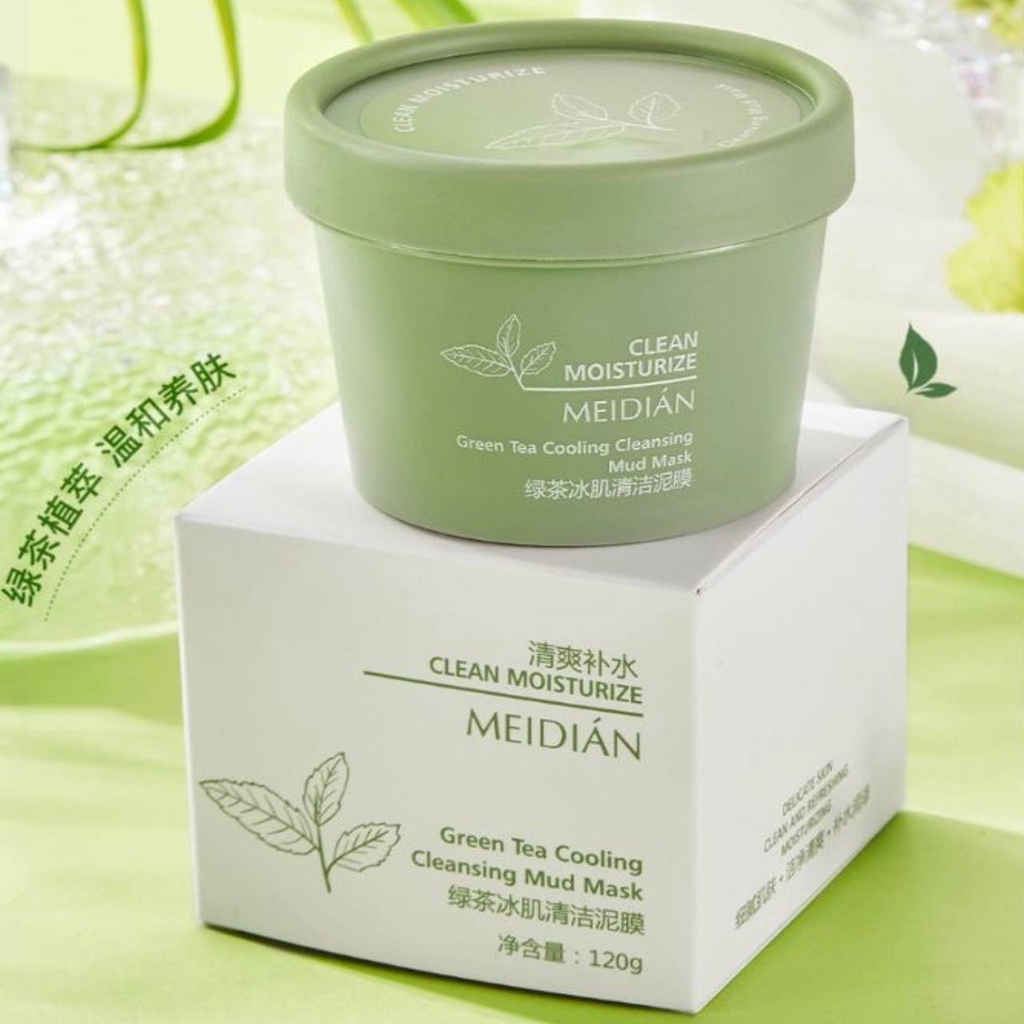 Masker wajah Meidian and anti-acne Green tea clay mask 100g/Mud Mask Green Tea 100g Masker Wajah/Green Tea Mud Mask 100gr/ Masker Lumpur Wajah Teh Hijau / Green Tea Cleansing Mask Memutihkan Anti Jerawat Deep Cleansing Mengurangi Minyak