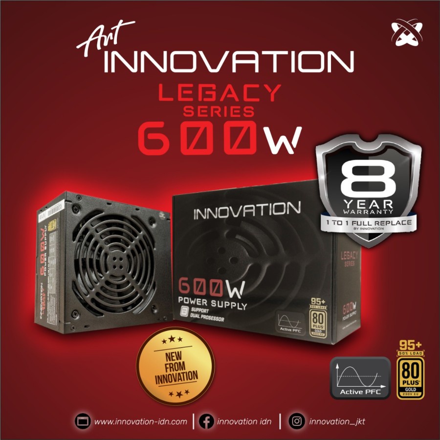 PSU Innovation 600W PLUS GOLD 8 TAHUN WARRANTY POWER SUPPLY