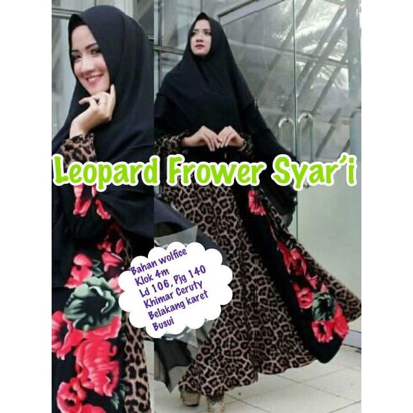 Baju Muslim Leopard Frower Syari RO - Baju Ghamis Muslim Wanita Wolfice Hitam