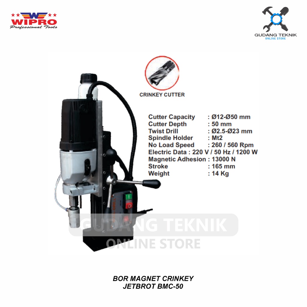 Mesin Bor Magnet Crinkey Jet Brot BMC-50 / WIPRO BMC 50 Magnetic Drill - Cutter Deepth 50mm WIPRO