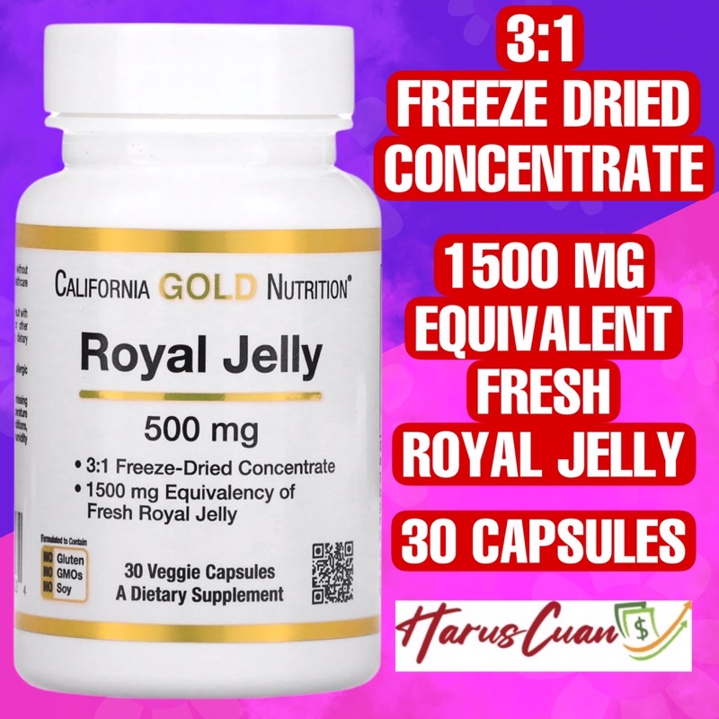 California Gold Nutrition USA Royal Jelly 500 mg 30 Capsules Freeze Dried Concentrate