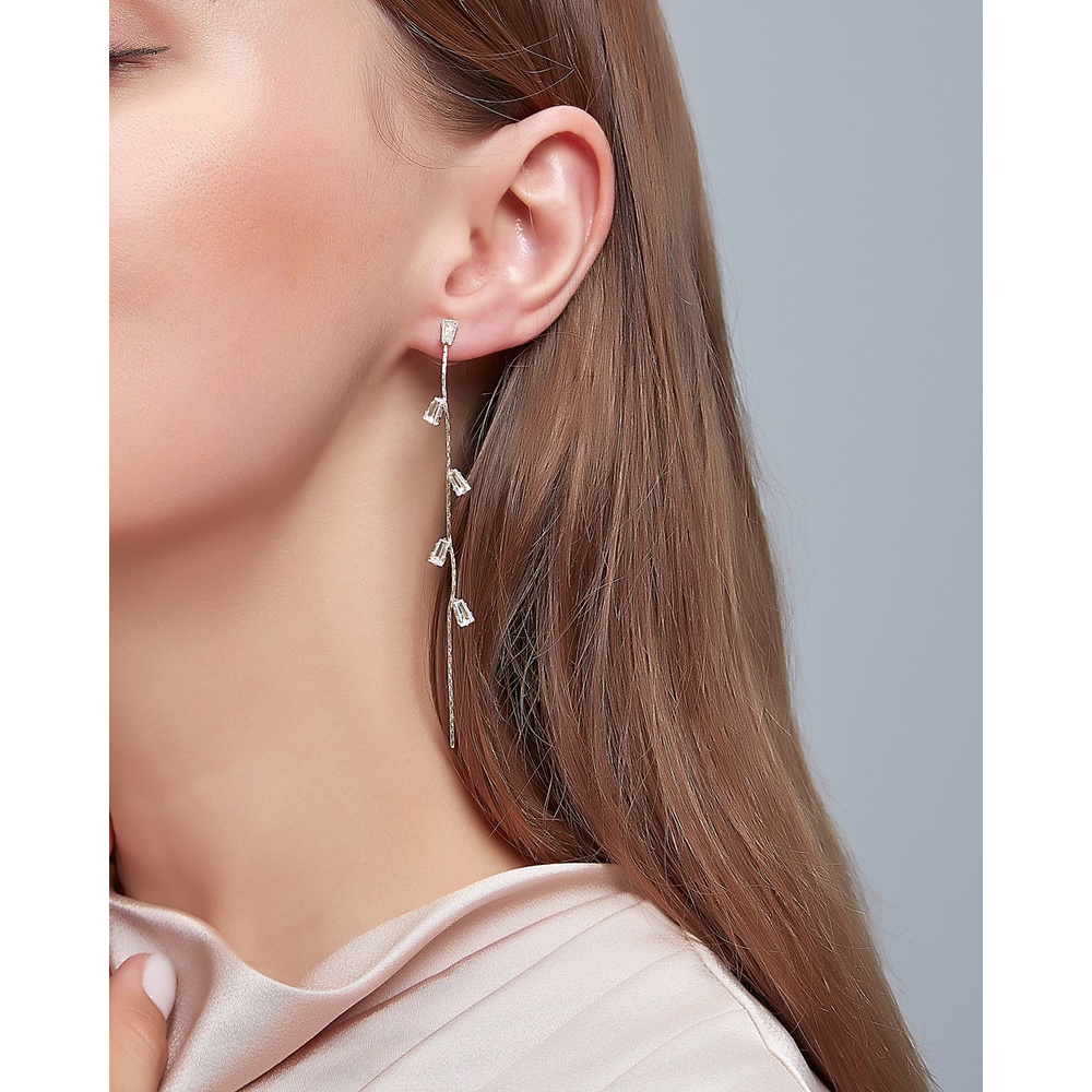 Korean style super fairy long zircon leaf earrings simple personality ins wind crystal tassel earrings women