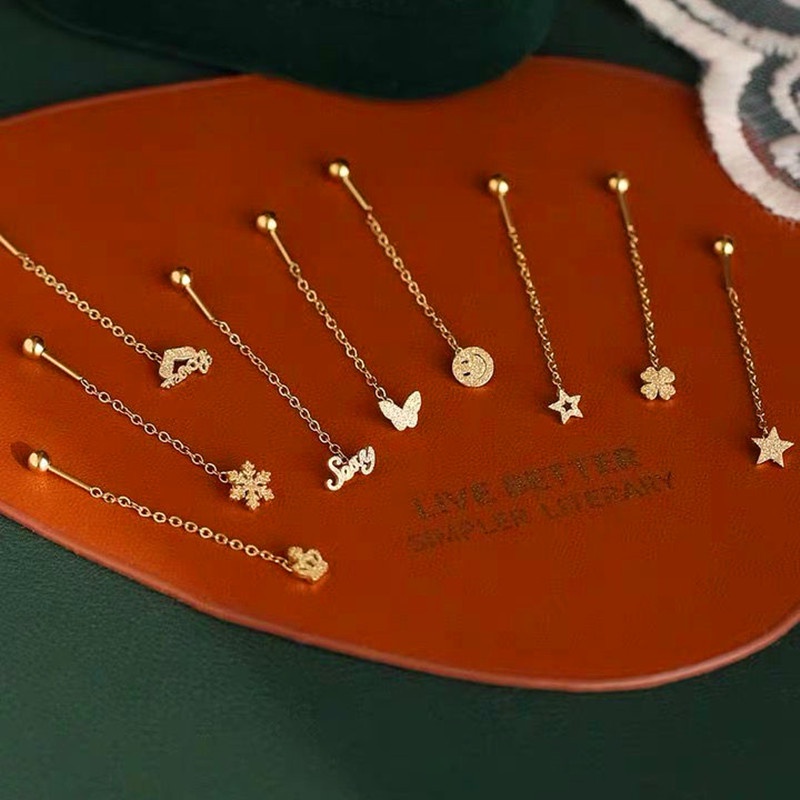 Anting Stud Rumbai Bahan Titanium Steel Anti Alergi Warna Emas Gaya Korea Untuk Wanita