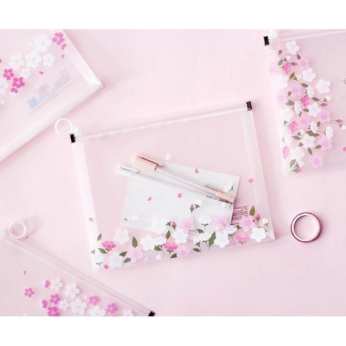 

PF14 Sakura Flower Portable A4 file Storage pouch bag Tempat Buku - sakura dua