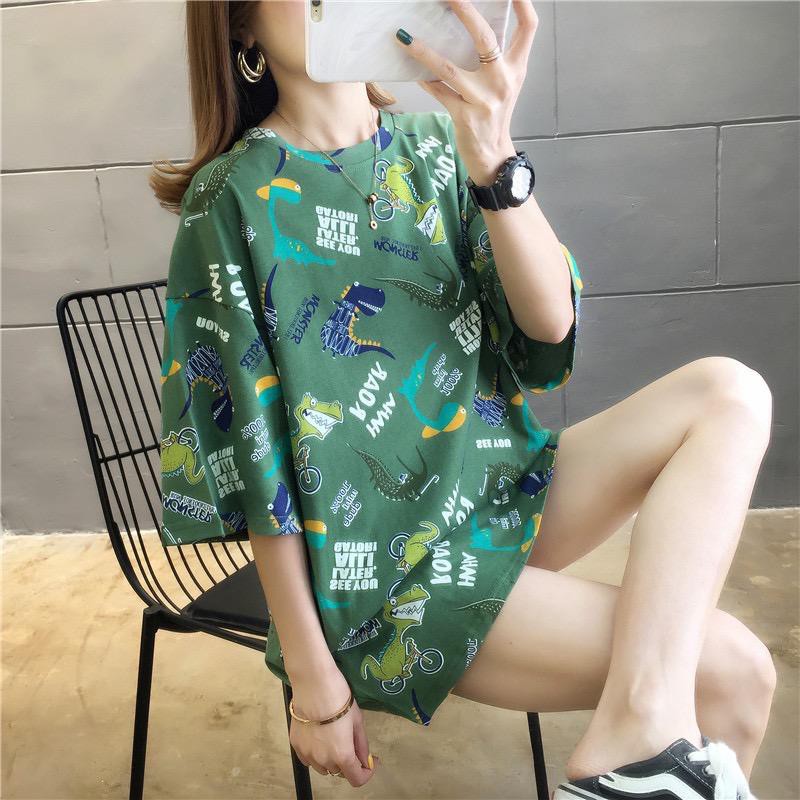 Oversize Tee / Tshirt Wanita   Model Longgar Motif Dino Baru