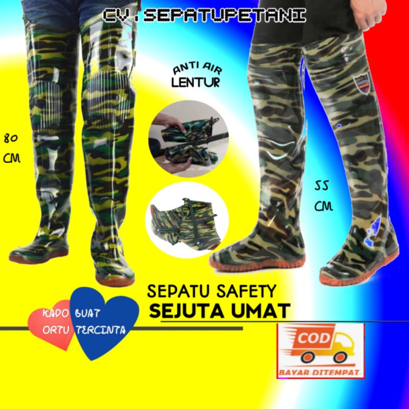 Sepatu Boot Boots But Pria Wanita Dewasa Sawah Petani Nelayan Kebun Rawa Tambak Mancing Kebun Karet Panjang 55cm Doreng Loreng Bukan AP Murah Import Laris Lentur Karet Lumpur Traktor Ikan Tanaman Bunga Bibit Beling Kaca