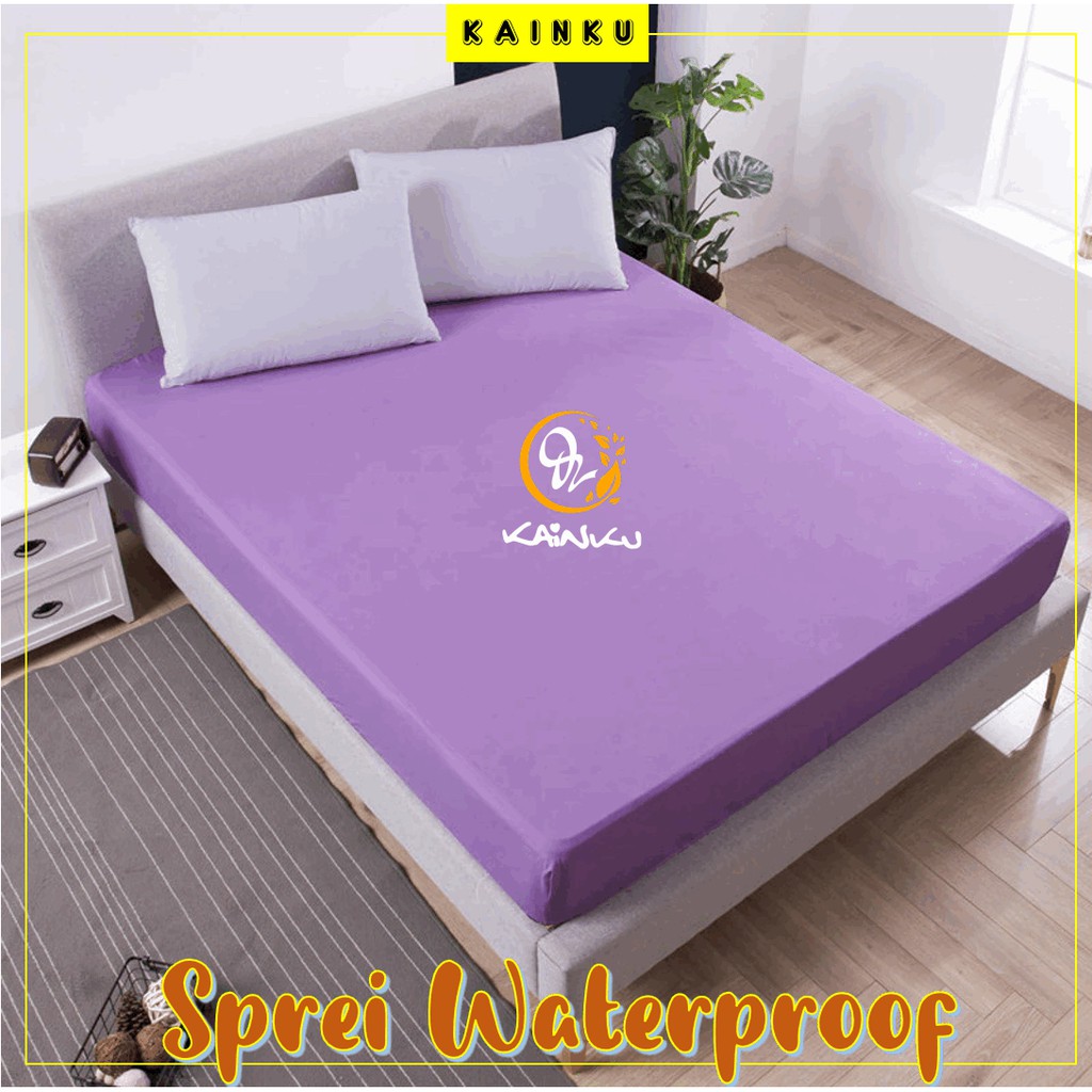 Sprei Waterproof Motif &quot;TERALIS UKIR POLOS UNGU&quot; Anti Ompol Anti Air Ukuran 180x200 120 160 180 200