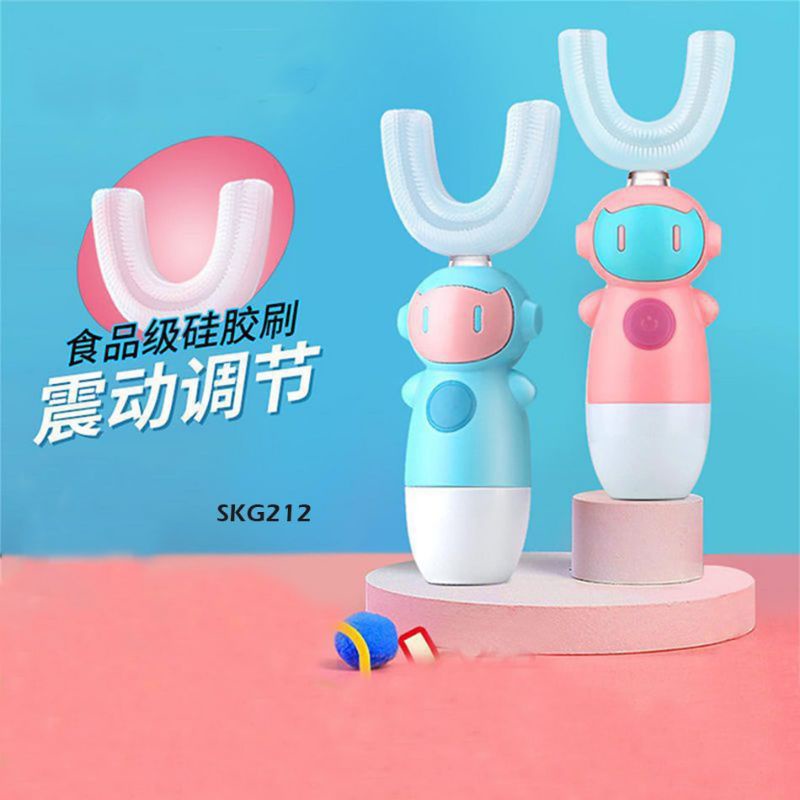 Sikat gigi anak U Shaped 360 elektrik, sikat gigi silicone electric lampu LED