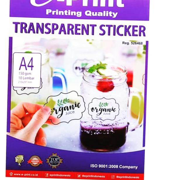 

♙ e-Print Transparent Sticker A4 150gsm EPRINT - Label Transparan ☑