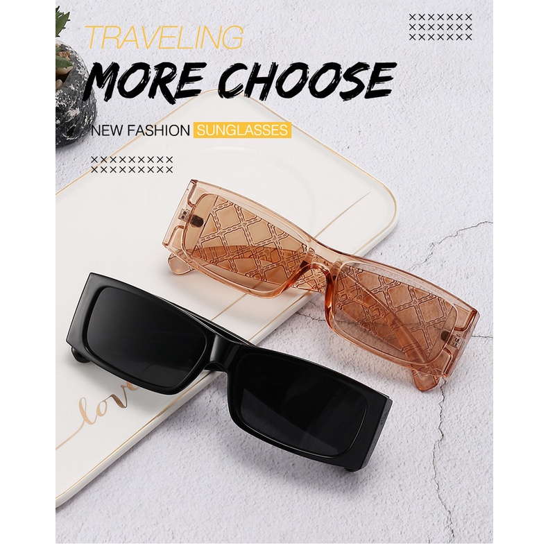 2022 Kacamata Hitam Vintage Retro Lensa Persegi Panjang UV400 Frame Transparan Untuk Wanita