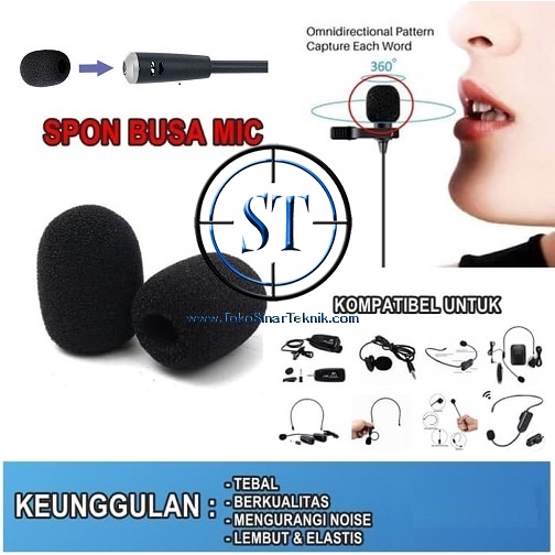 Busa Mic Foam Clip Klip on Headset Microphone Windscreen Condenser 2cm Spon Spinge MIc Headphone Mini Busa Tebal