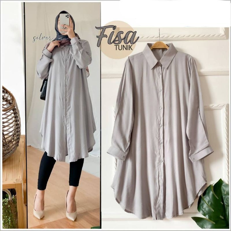 Atasan Kemeja Tunik Wanita Bahan Katun Rayon Polos Atasan Kemeja Tunik Wanita Bahan Katun Rayon Polos