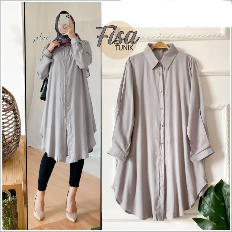 Atasan Kemeja  Tunik  Wanita  Bahan Katun Rayon Polos 