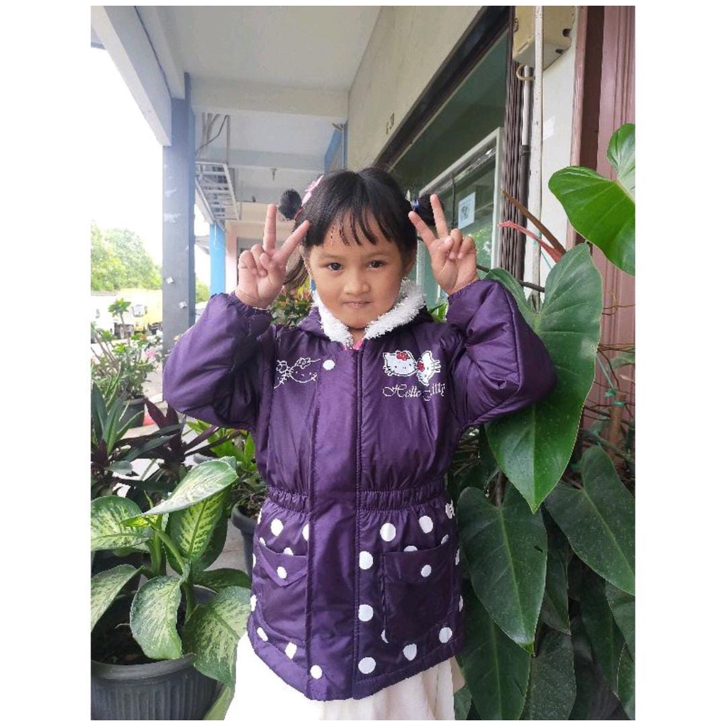 JAKET ANAK PARASUT MOTIF HELLO KITY POLKADOT//JAKET ANAK PEREMPUAN MODEL SEMI PARKA//JAKET ANAK KEMBUNG//JAKET MURAH