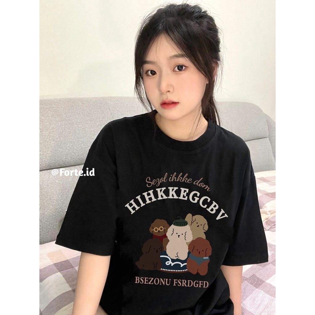 [100%  Katun]5 Puppy Running Sheep Kaos Putih Atasan Wanita Lengan Pendek Oversize Printed T-shirt Baju Wanita Kekinian Korean Style