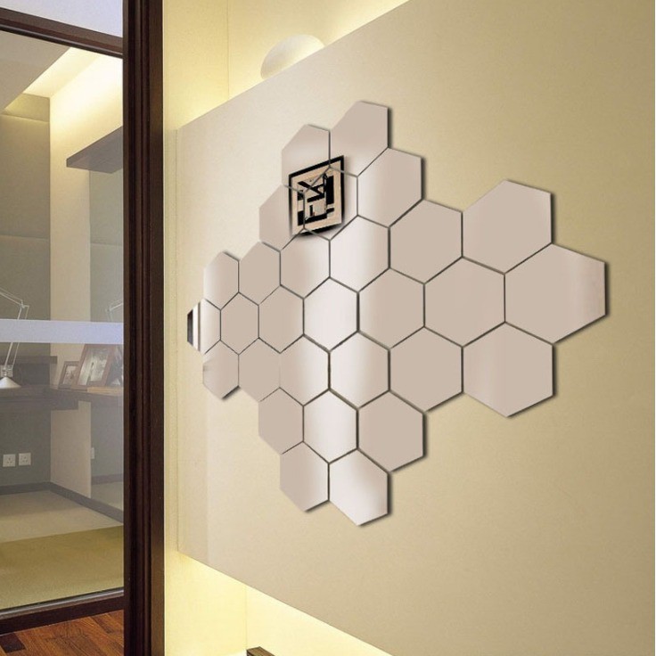 MurmerOfficial R215 1 PCS CERMIN HEXAGONAL STIKER KACA ARYCLIC HIASAN DINDING WALL MIRROR MURAH