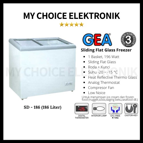 Gea Flat Sliding Glass Freezer - SD 186 - 186Liter