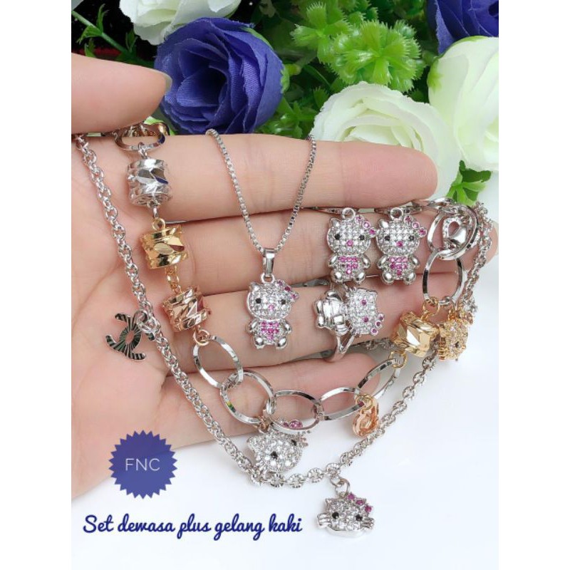 [xuping] paket perhiasan dewasa hello kitty gelang tangan kaki rantai silver 220121